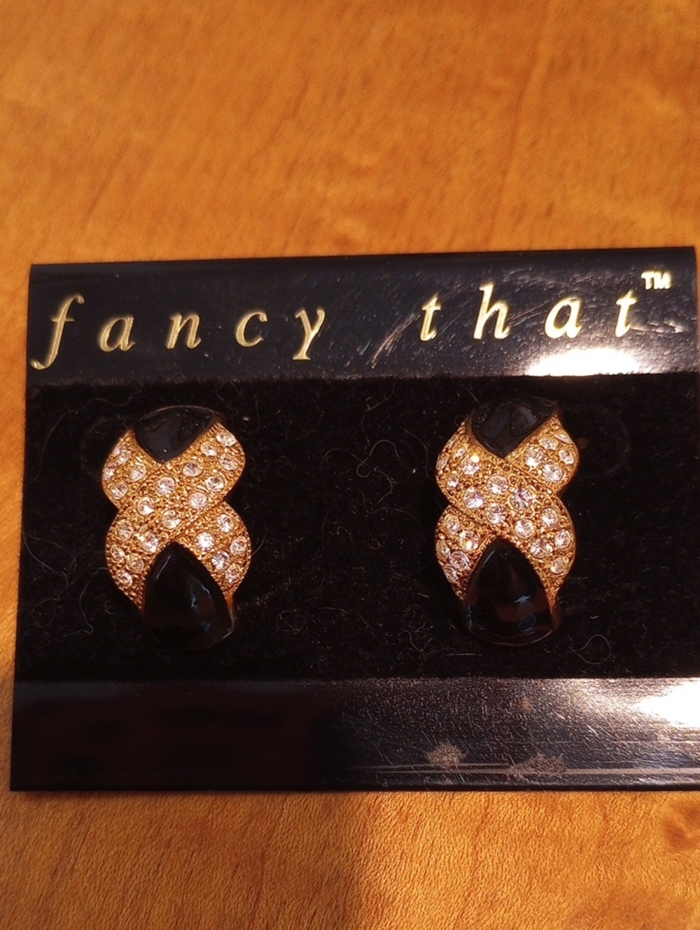 Crystal Earrings With Black Enamel